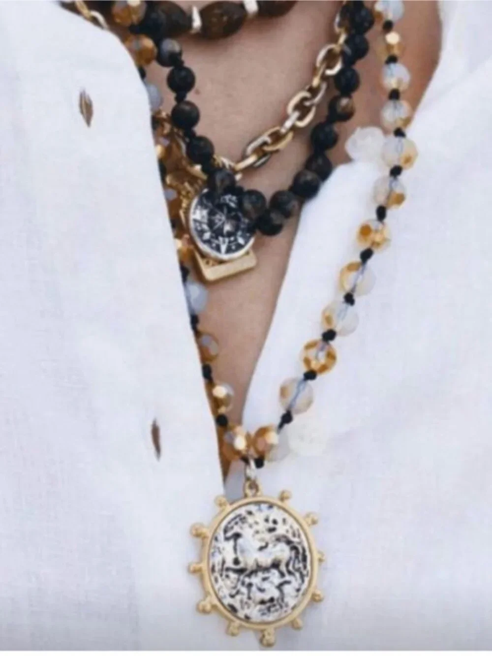 New! Gold Mixed Metal Marble Long Chain Necklace NWOT (2007)